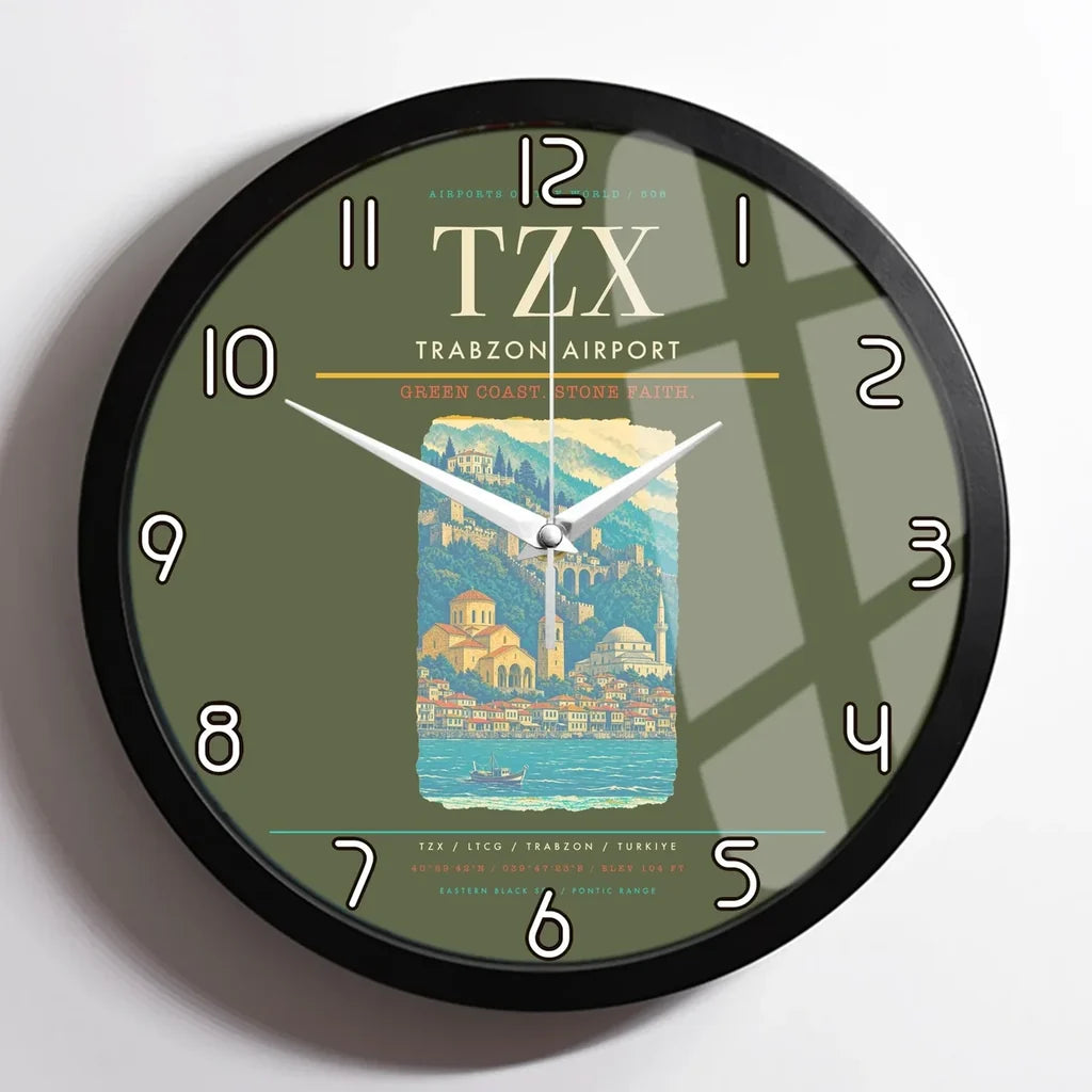 Trabzon Airport (TZX) design on green army framed wall clock