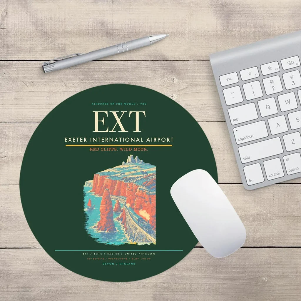 Exeter International Airport (EXT) design on dark green round mouse pad