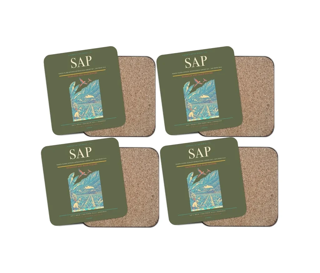 Ramón Villeda Morales International Airport (SAP) design on green army 4 pieces set coaster