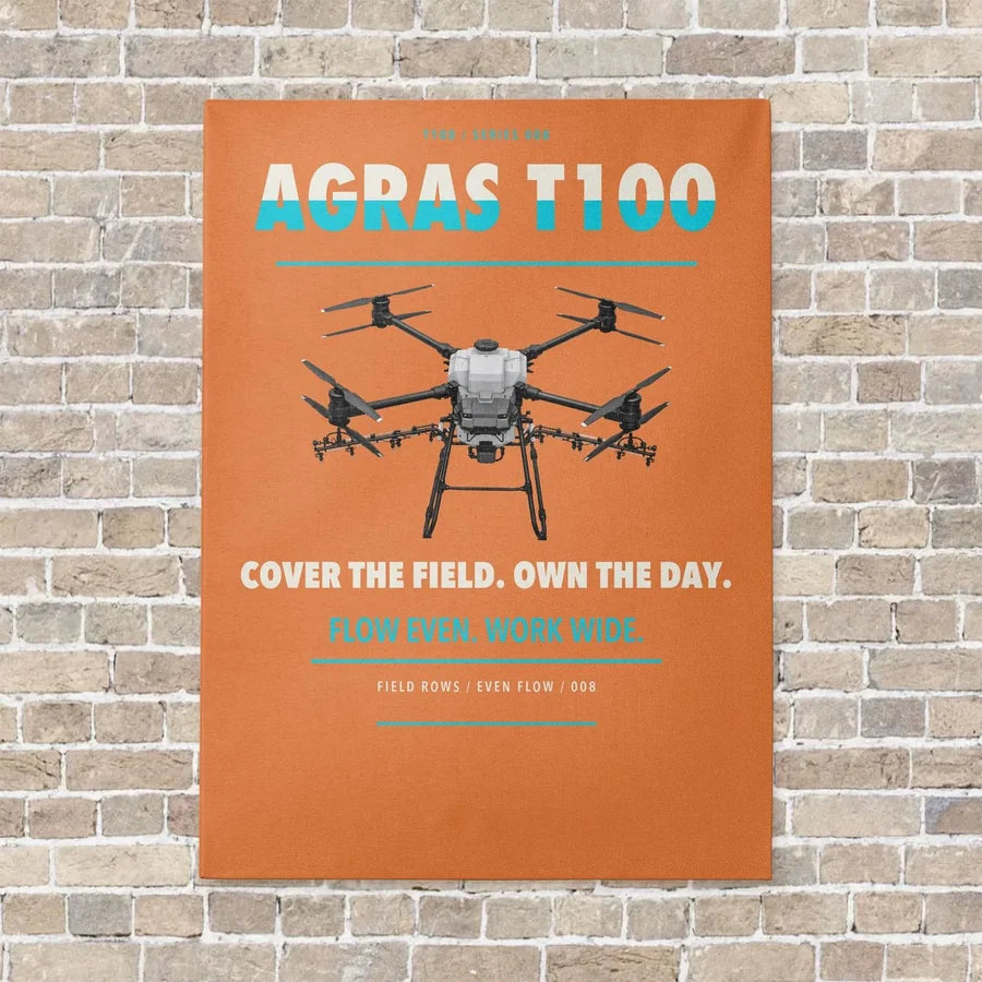 DJI Agras T100 vertical canvas print - no frame - orange background