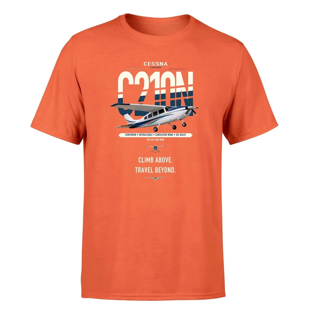 Cessna T210N Centurion design on orange t-shirt, single-side print