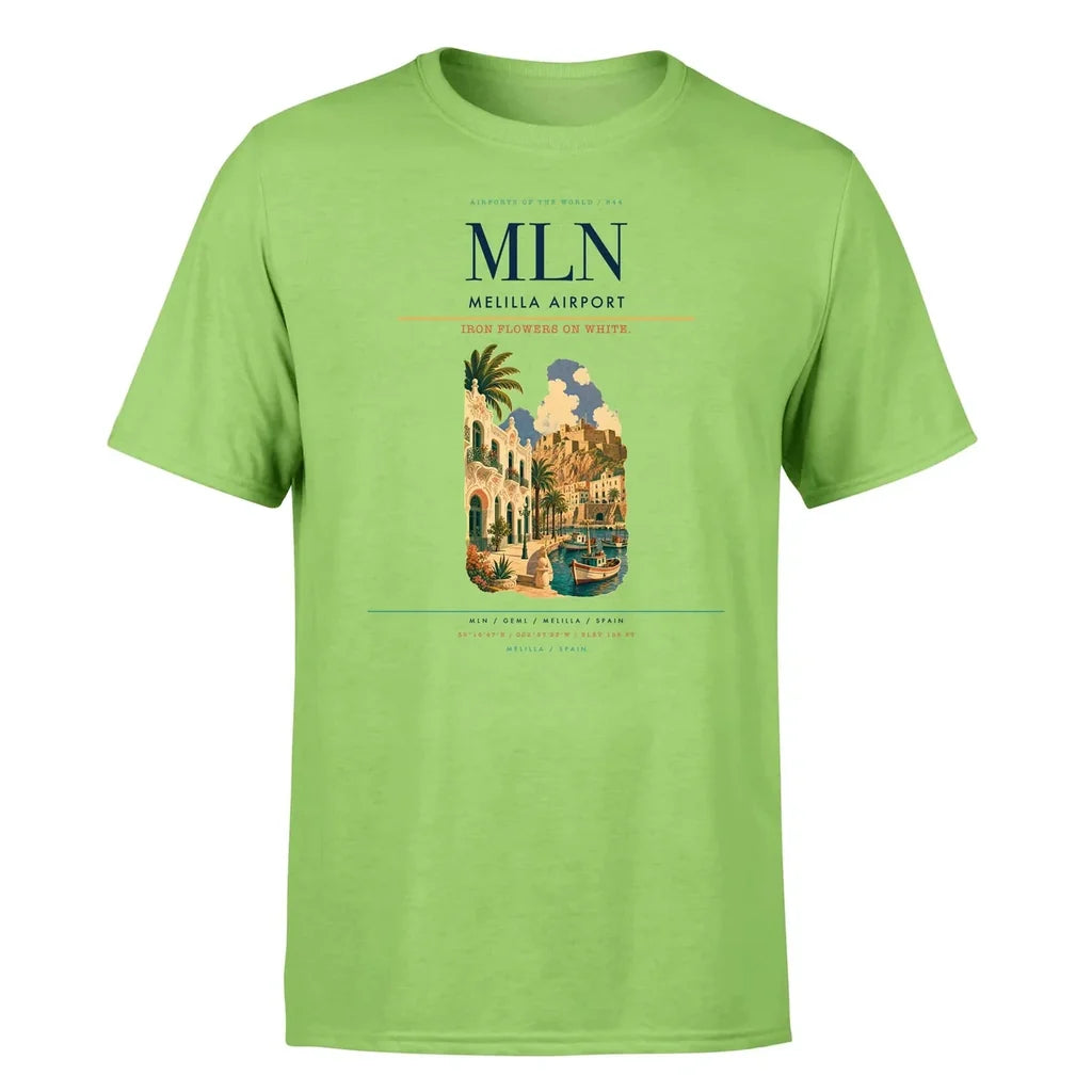 Melilla Airport (MLN) T-Shirt single-side front print in Light Green | melilla-airport-mln-double-side-t-shirt