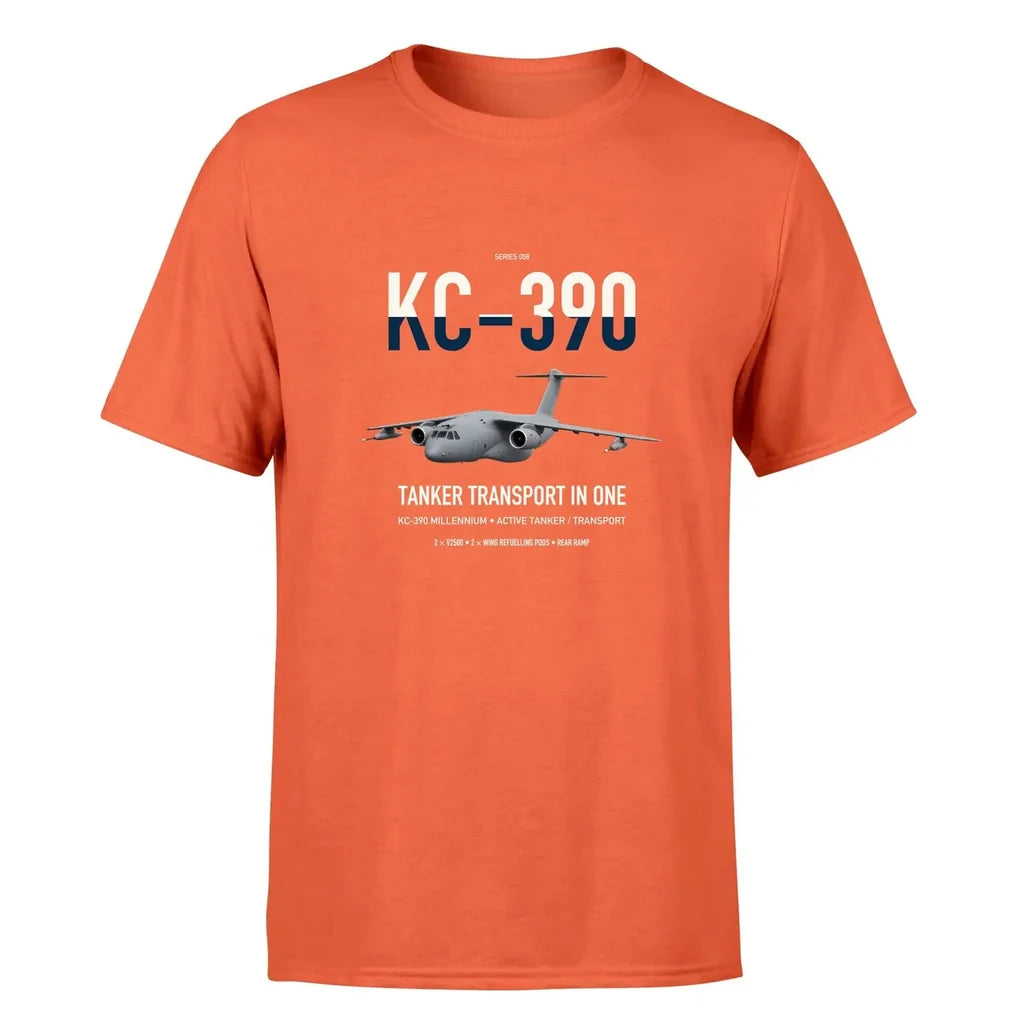 Embraer KC-390 Millennium design on orange double-side t-shirt, single-side print