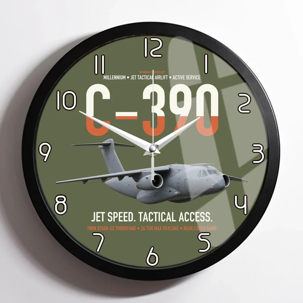 C-390 Millennium design on green army framed wall clock