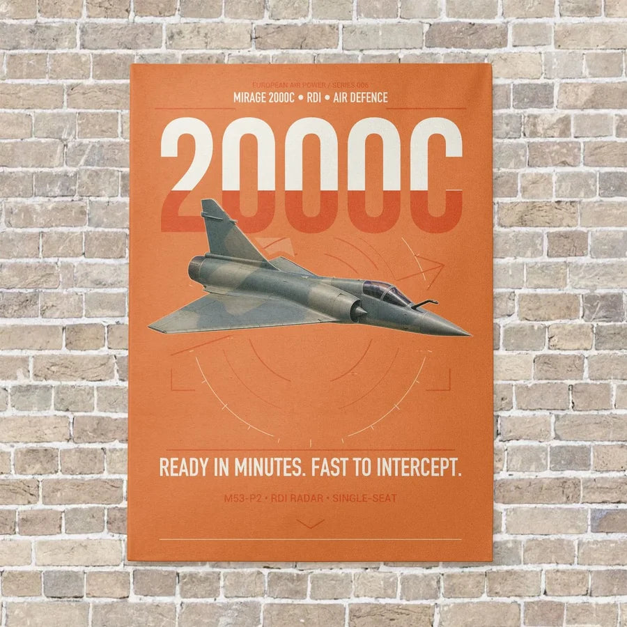 Dassault Mirage 2000C RDI vertical canvas print - no frame - orange background