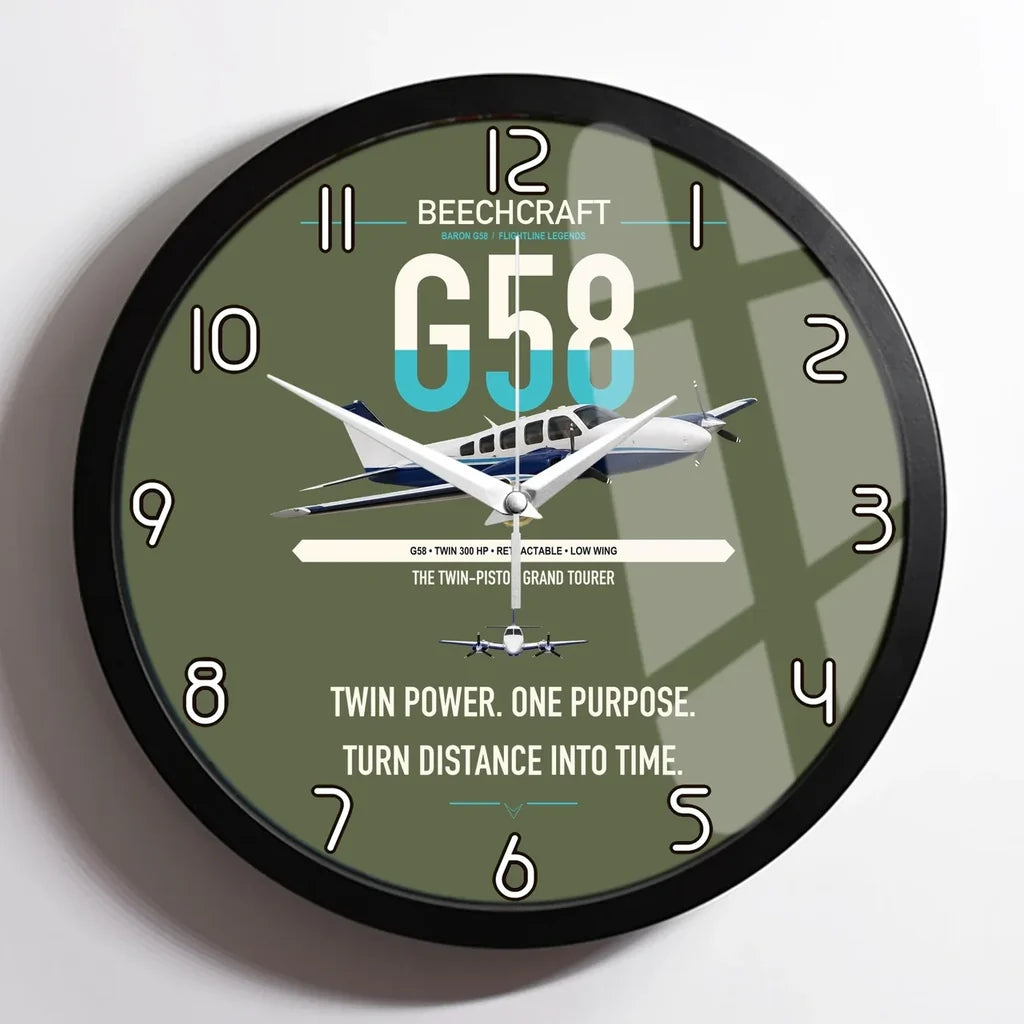 Beechcraft Baron G58 design on green army framed wall clock