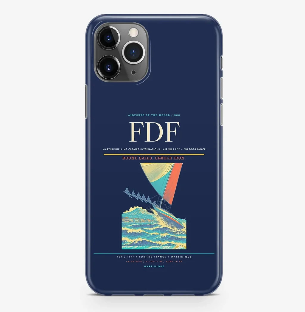 Fort-de-France Airport (FDF) design on navy blue iPhone 16 Pro MagSafe case