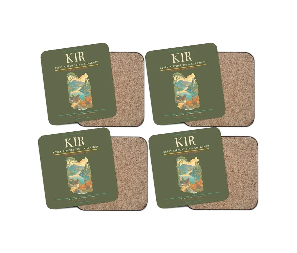 Kerry Airport (KIR) design on green army 4 pieces set coaster