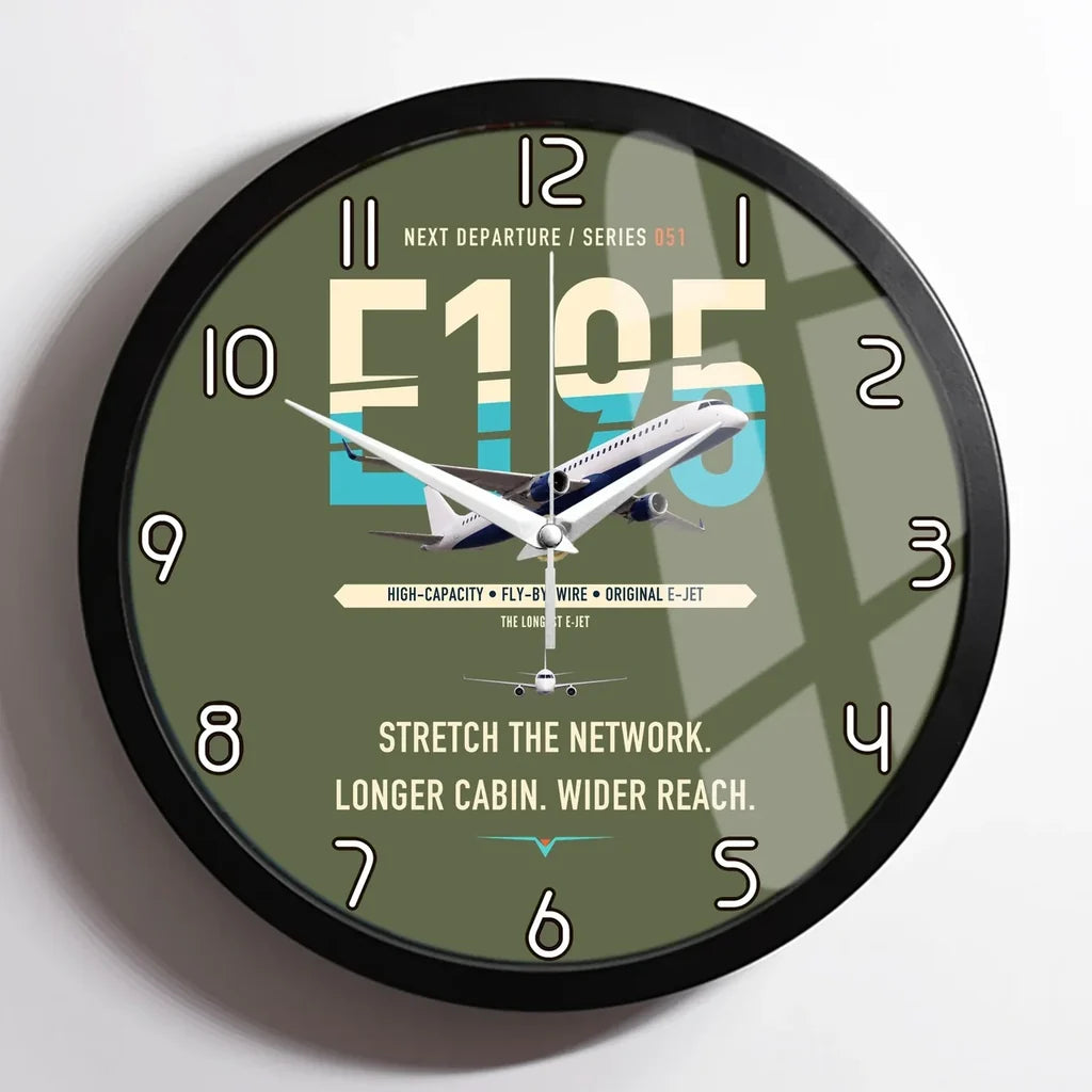 Embraer E195 design on green army framed wall clock