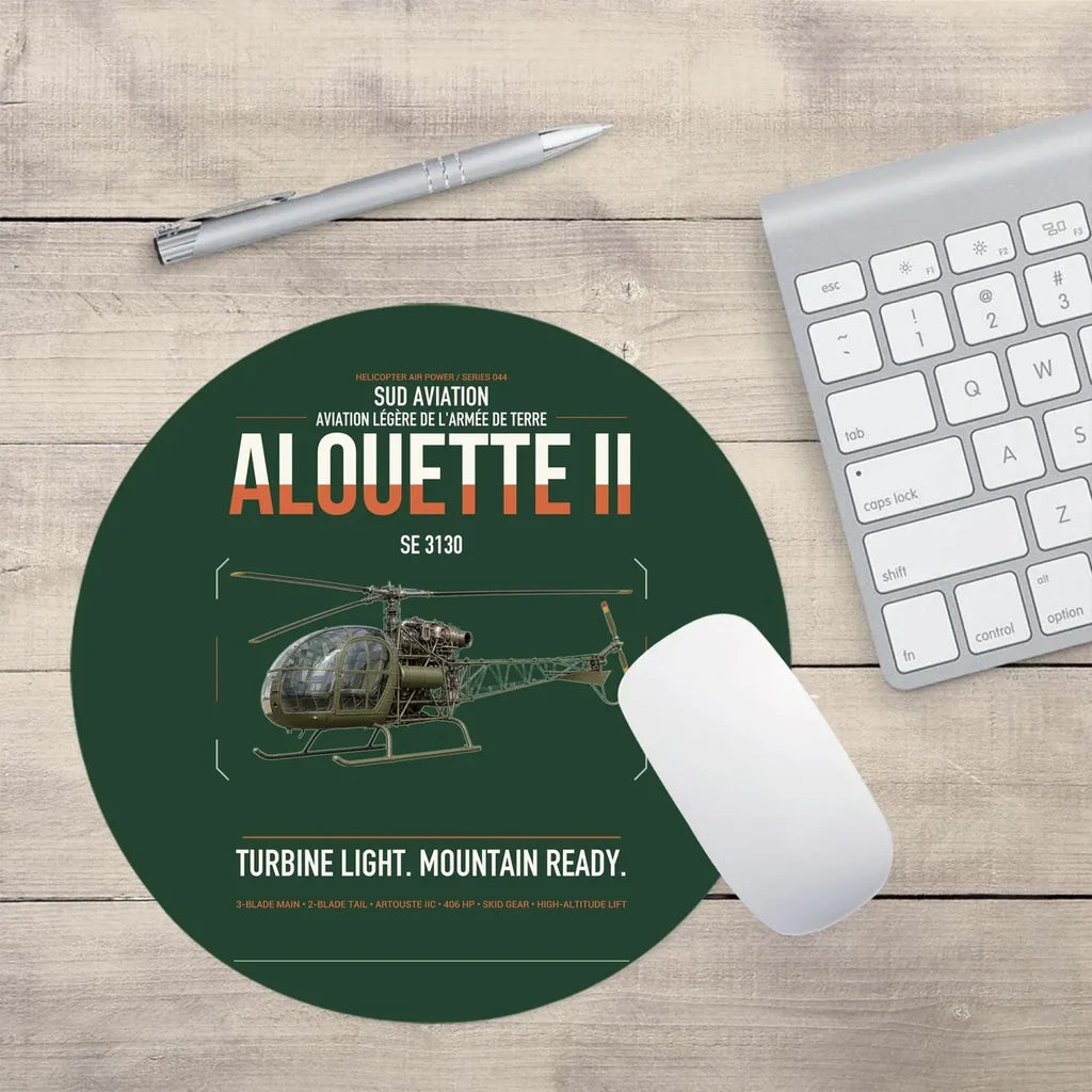 Sud Aviation SE 3130 Alouette II design on dark green round mouse pad