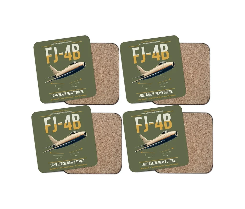 FJ-4B Fury design on green army 4 pieces set coaster