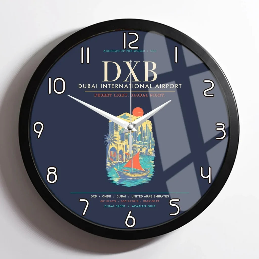 Dubai International Airport DXB Wall-Clock Framed - Navy Blue