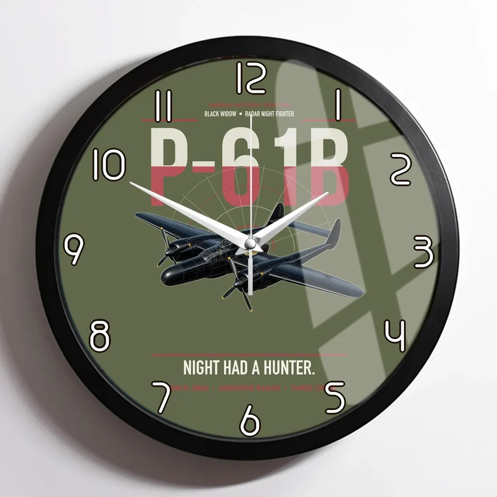 P-61B Black Widow design on green army framed wall clock