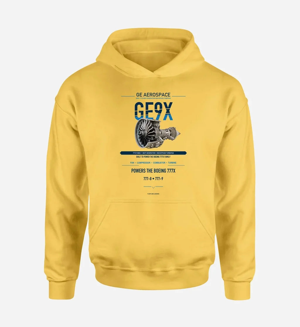 GE9X design on yellow hoodie single side