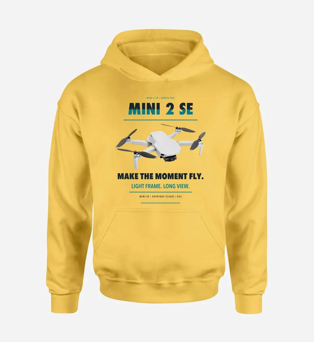 DJI Mini 2 SE design on yellow hoodie single side