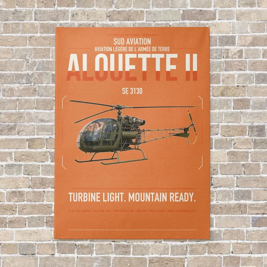 Sud Aviation SE 3130 Alouette II vertical canvas print - no frame - orange background