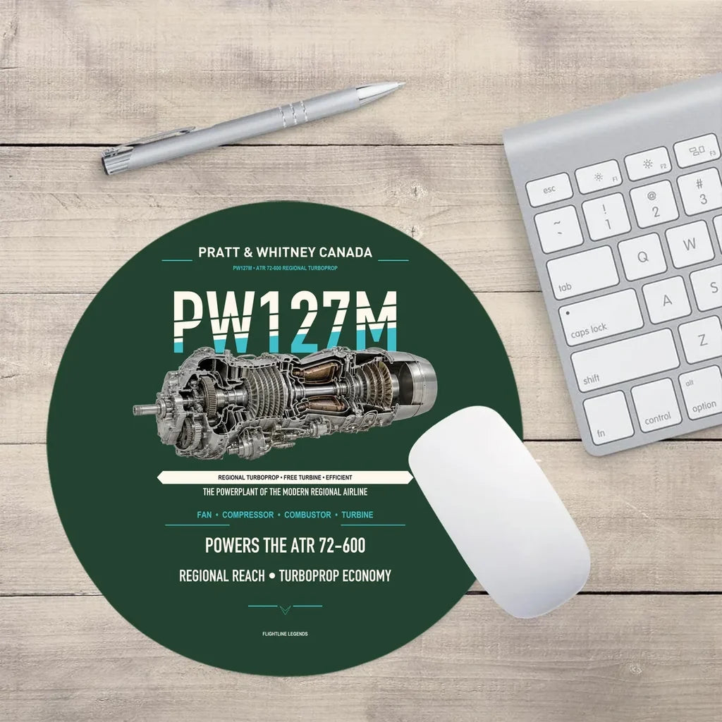 PW127M design on dark green round mouse pad