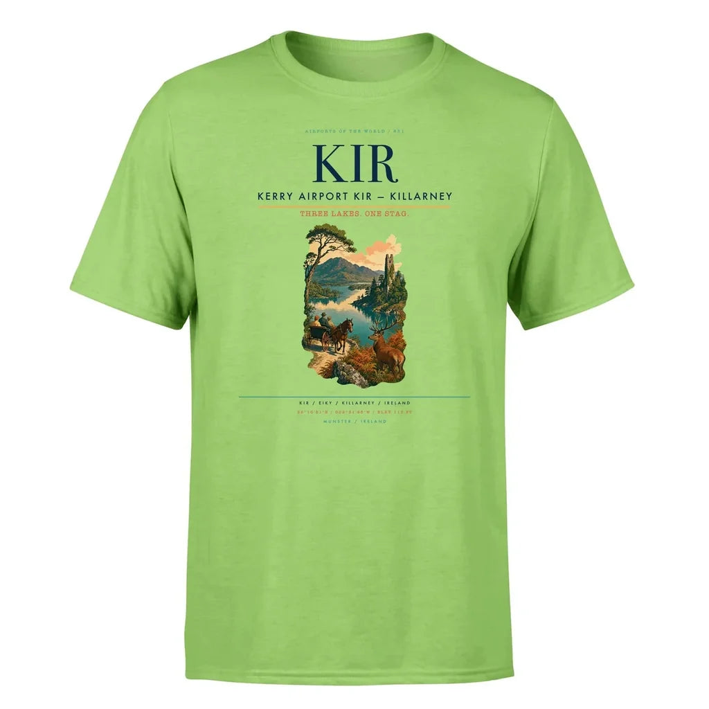 Kerry Airport (KIR) T-Shirt single-side front print in Light Green | kerry-airport-kir-double-side-t-shirt