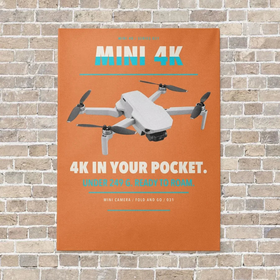 DJI Mini 4K vertical canvas print - no frame - orange background