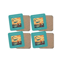 Thumbnail for The Migration Escort - Designed Coasters design on turquoise 4-pieces-set