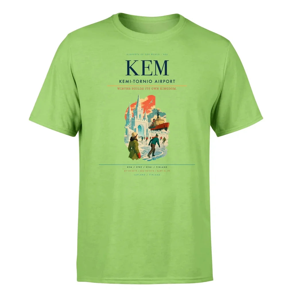 Kemi-Tornio Airport (KEM) T-Shirt single-side front print in Light Green | kemi-tornio-airport-kem-double-side-t-shirt