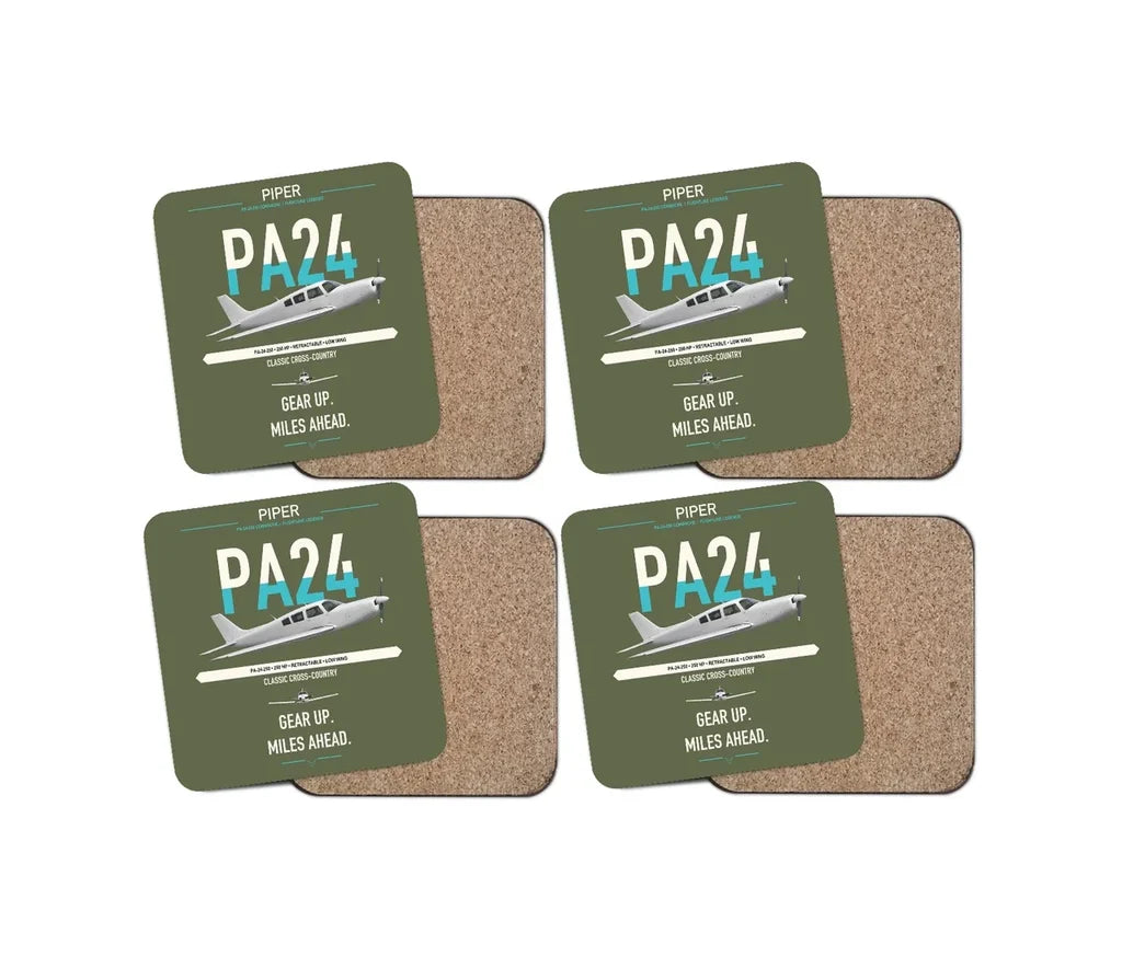 Piper PA-24-250 Comanche 250 design on green army 4 pieces set coaster
