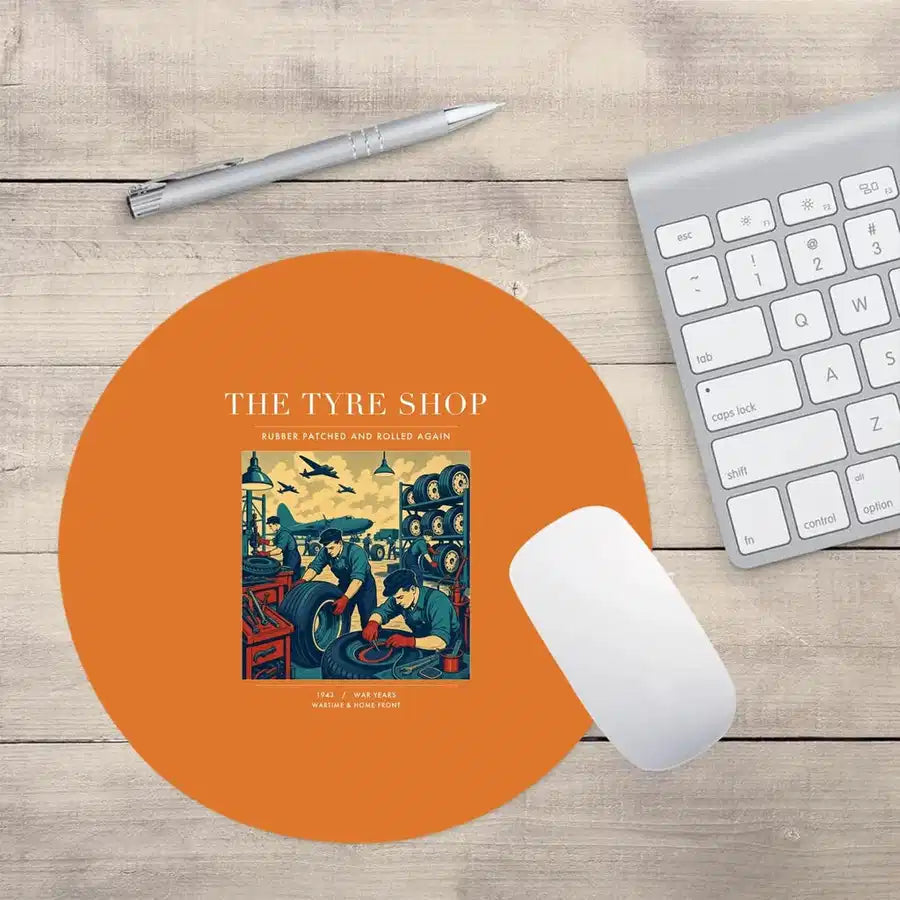 VINTAGE G4535 - The Tyre Shop - Designed Mouse Pads design on orange round