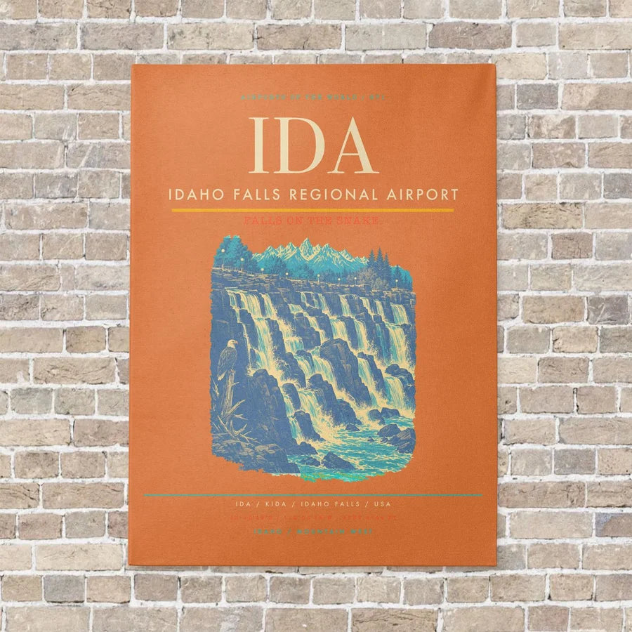Idaho Falls Regional Airport IDA vertical canvas print - no frame - orange background