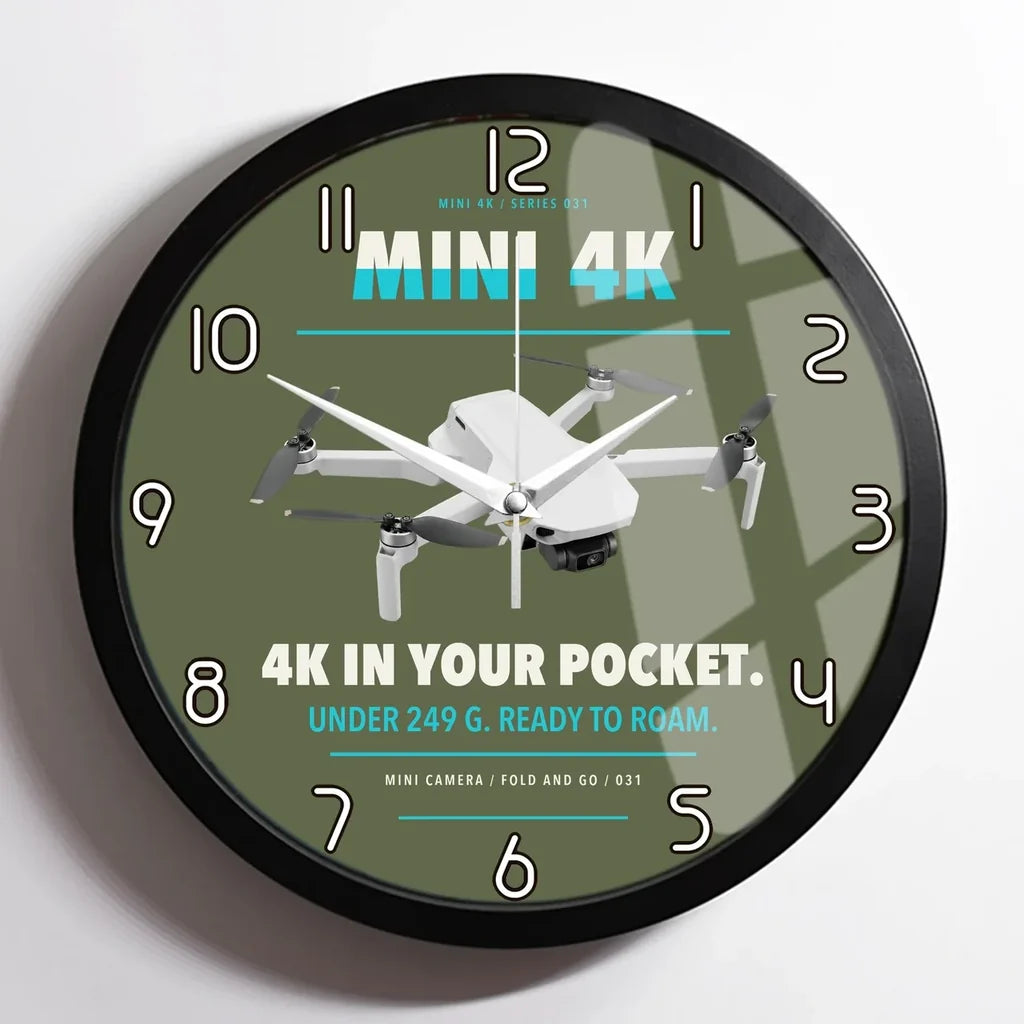 DJI Mini 4K design on green army framed wall clock