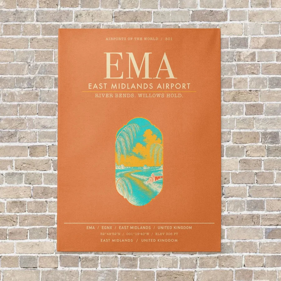 East Midlands Airport EMA vertical canvas print - no frame - orange background