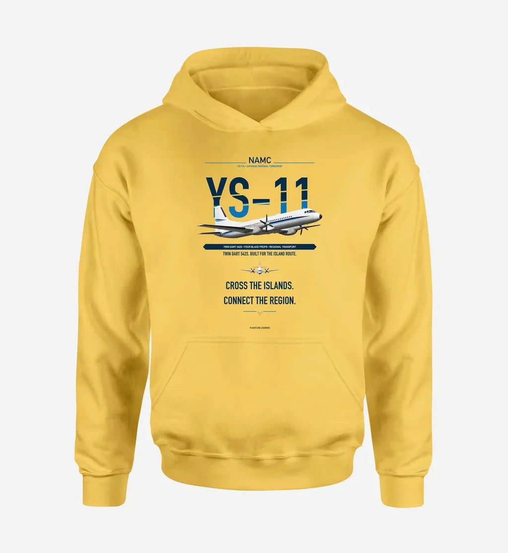 NAMC YS-11A design on yellow hoodie single side