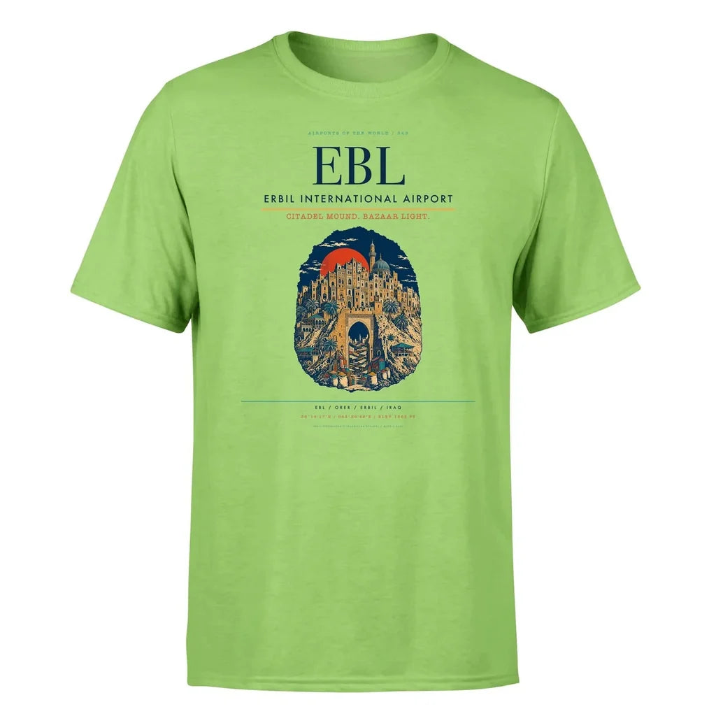 Erbil International Airport (EBL) T-Shirt single-side front print in Light Green | erbil-international-airport-ebl-double-side-t-shirt