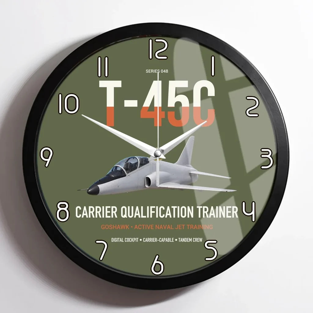 T-45C Goshawk design on green army framed wall clock