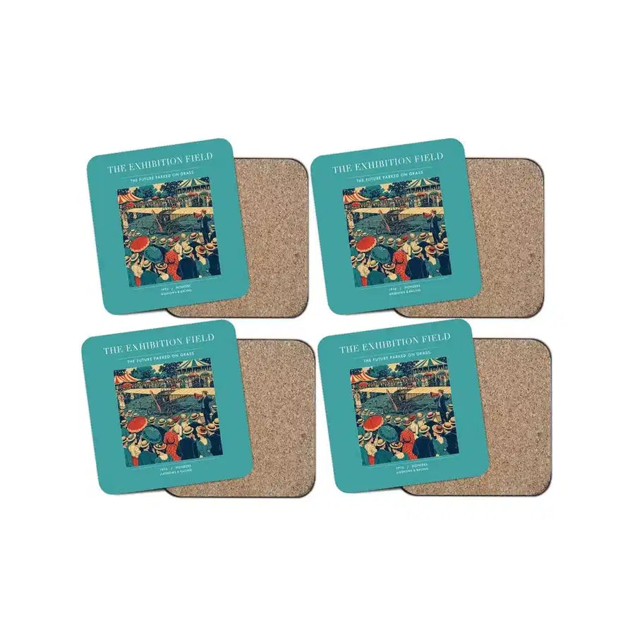 The Exhibition Field - Designed Coasters design on turquoise 4-pieces-set