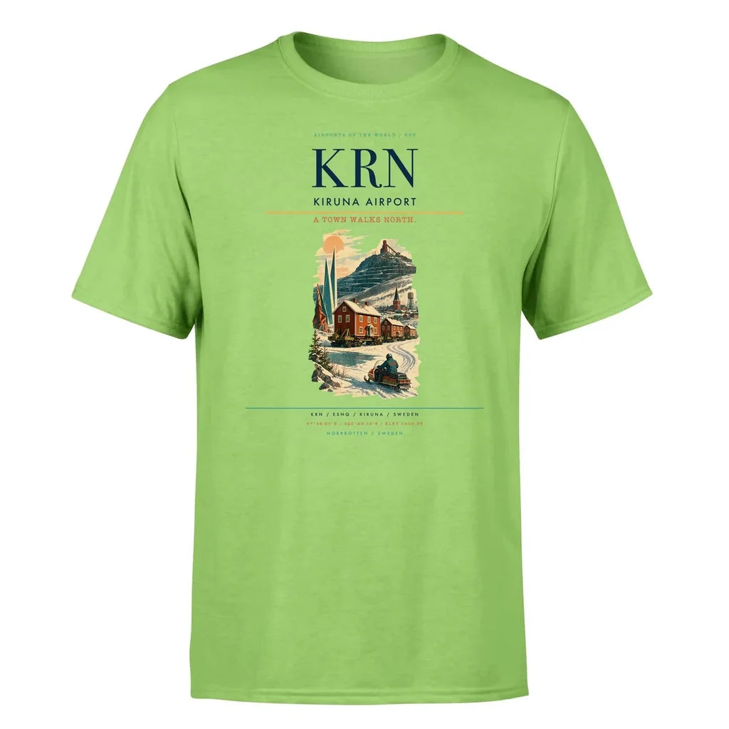 Kiruna Airport (KRN) T-Shirt single-side front print in Light Green | kiruna-airport-krn-double-side-t-shirt
