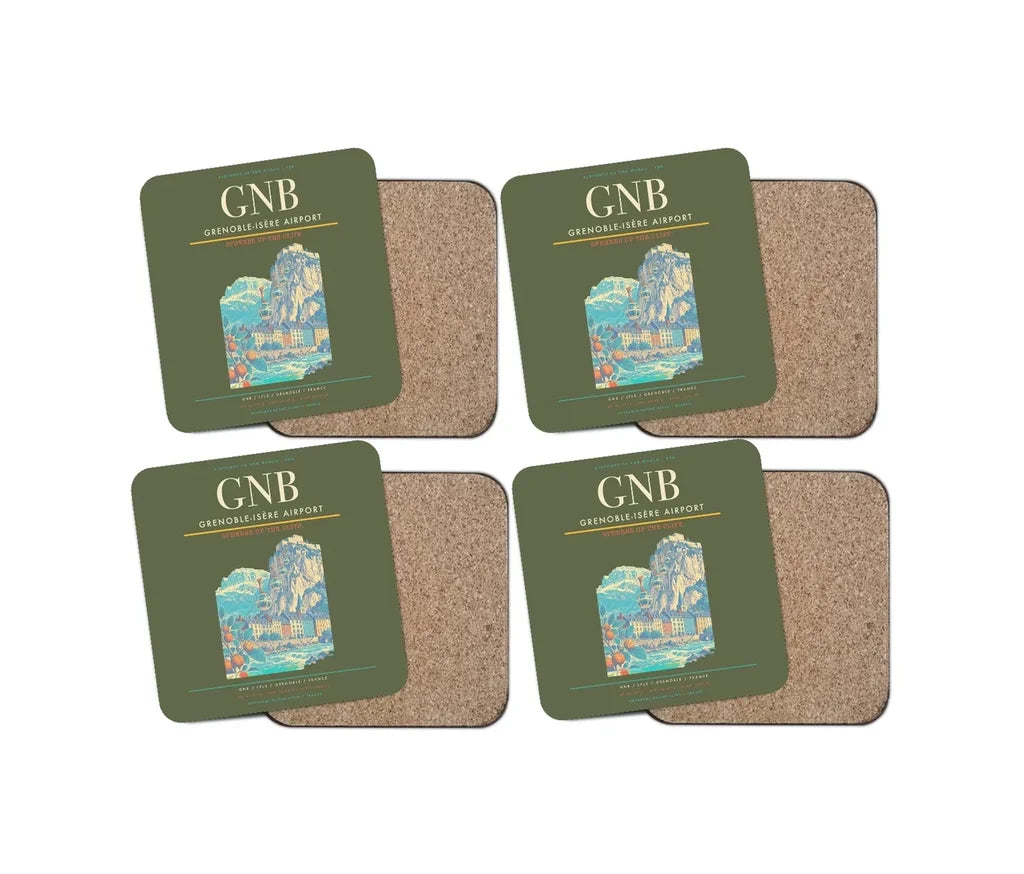 Grenoble-Isère Airport (GNB) design on green army 4 pieces set coaster