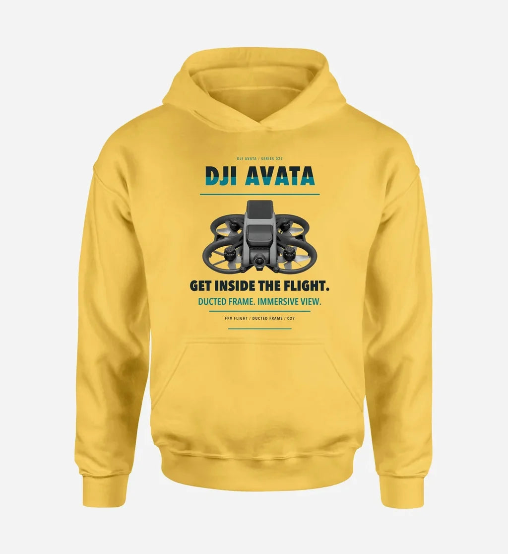 DJI Avata design on yellow hoodie single side