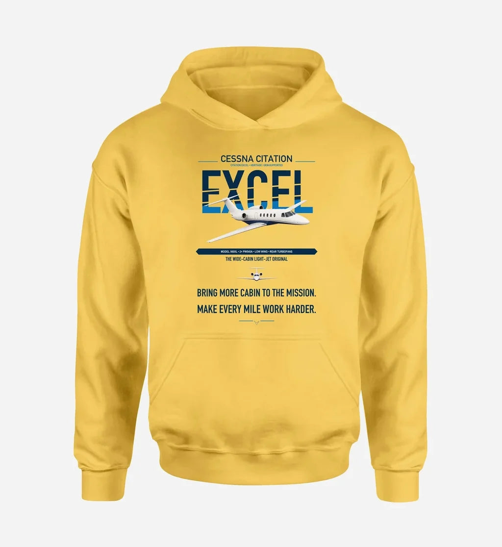 Cessna Citation Excel design on yellow double-side hoodie, single-side print