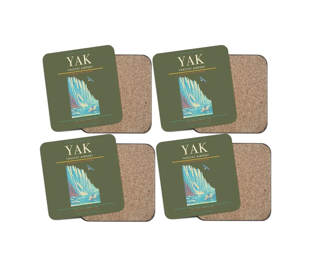 Yakutat Airport (YAK) design on green army 4 pieces set coaster