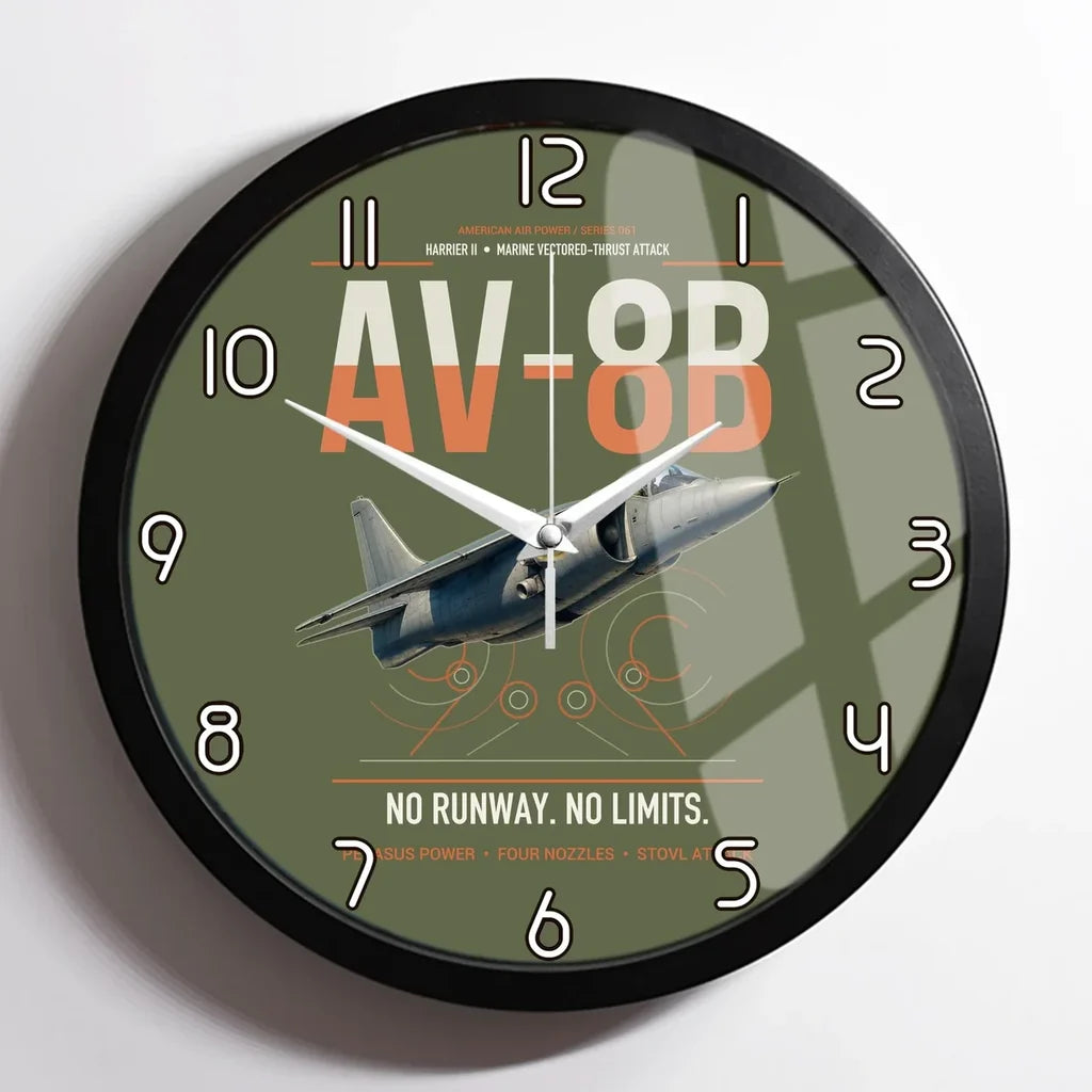 AV-8B Harrier II design on green army framed wall clock
