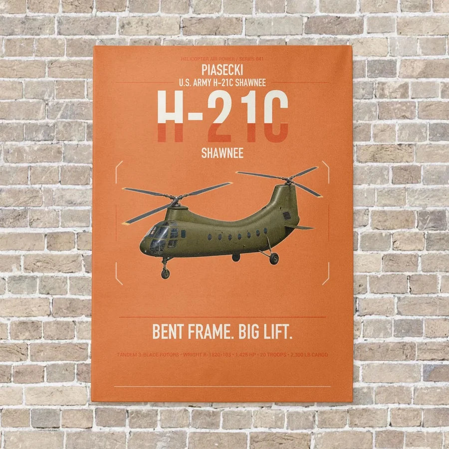 Piasecki H-21C Shawnee vertical canvas print - no frame - orange background