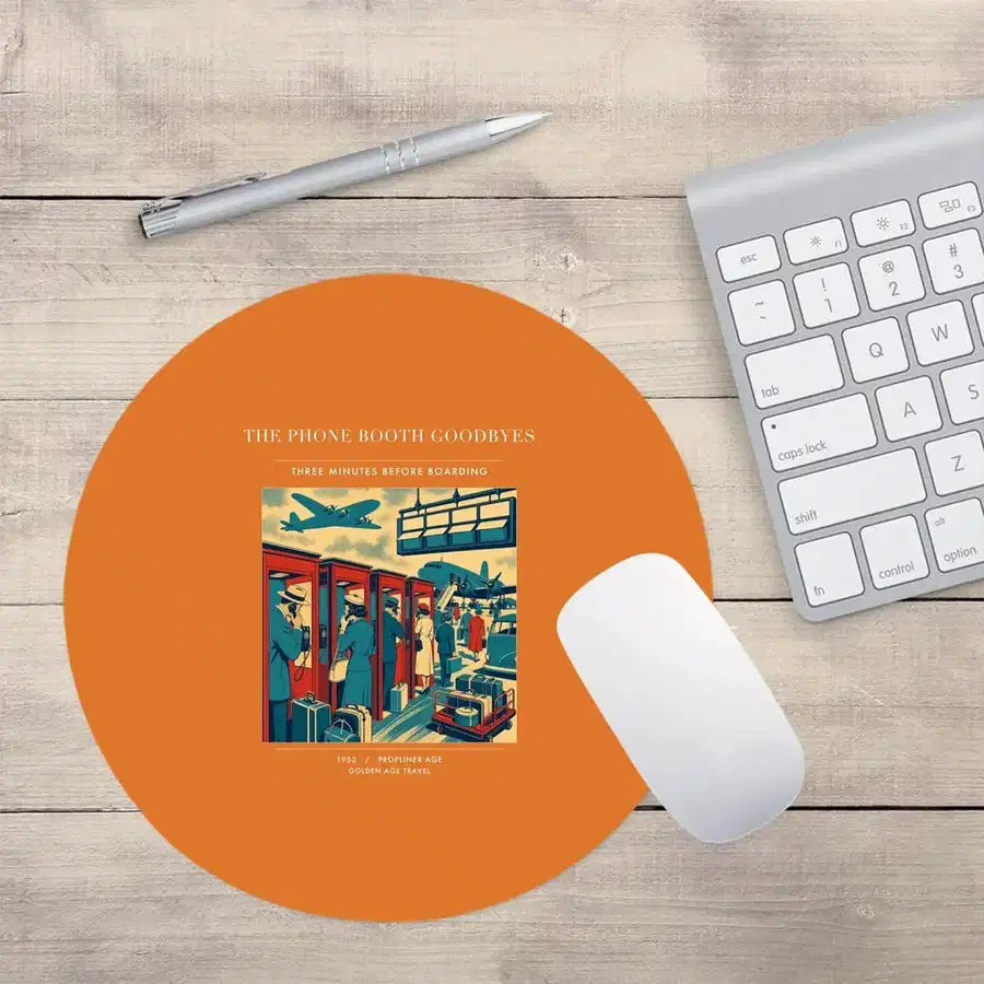 VINTAGE G4382 - The Phone Booth Goodbyes - Designed Mouse Pads design on orange round