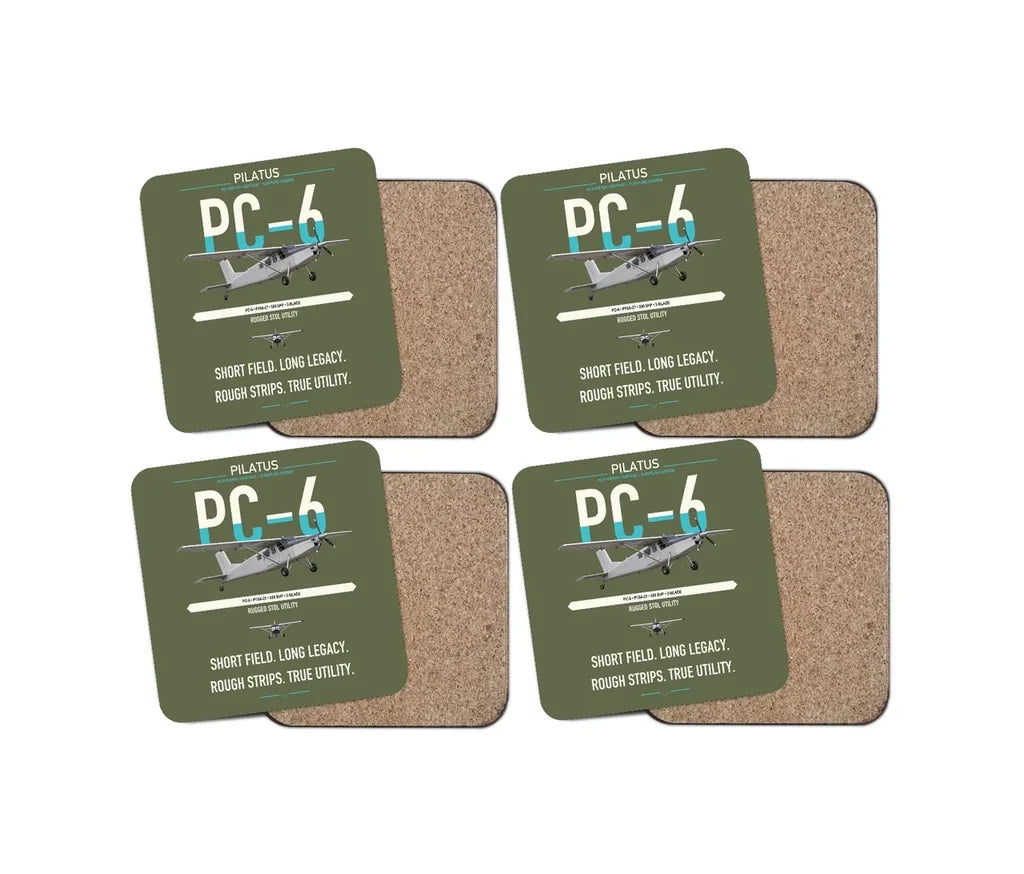 Pilatus PC-6 Porter design on green army 4 pieces set coaster