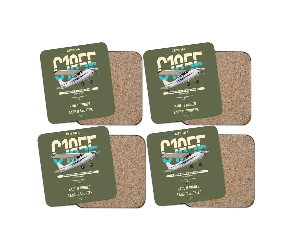 Cessna A185F Skywagon design on green army 4 pieces set coaster