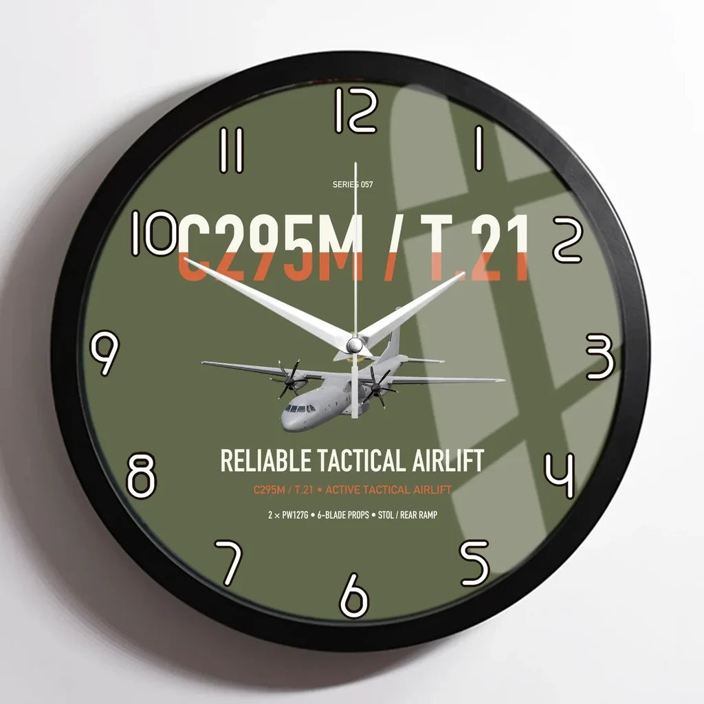 Airbus C295M T.21 design on green army framed wall clock