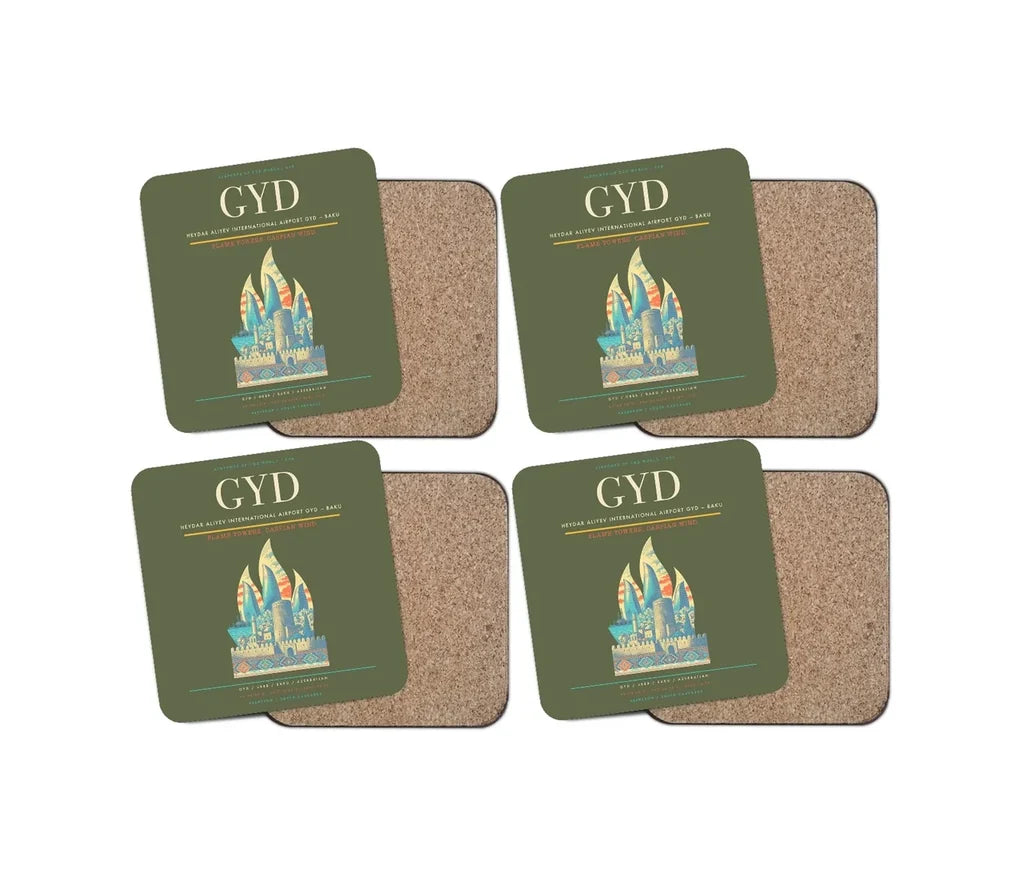 Heydar Aliyev International Airport (GYD) design on green army 4 pieces set coaster