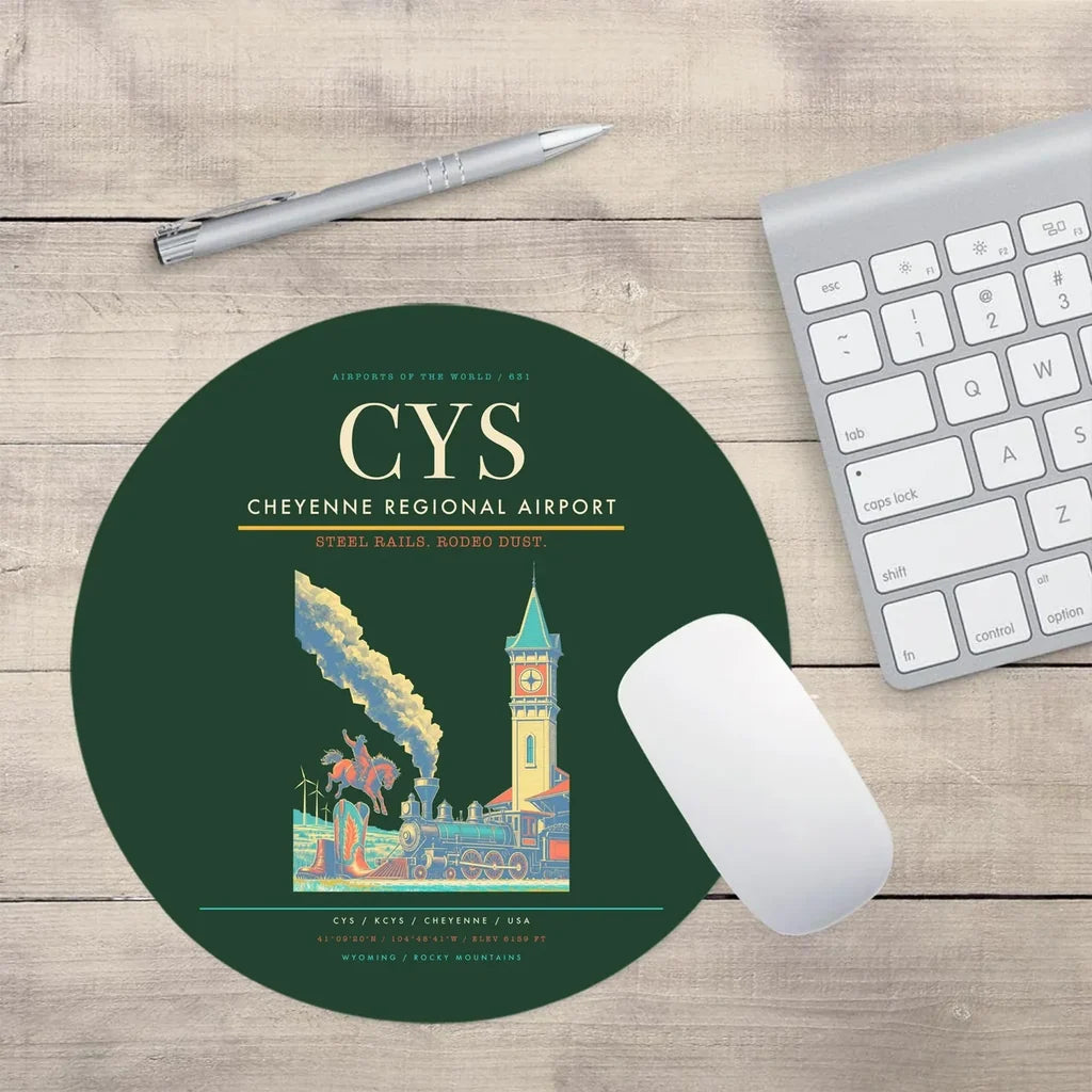 Cheyenne Regional Airport (CYS) design on dark green round mouse pad