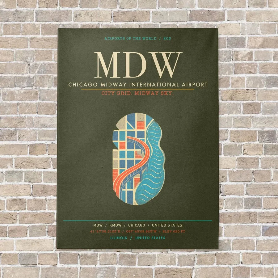 Chicago Midway International Airport MDW - Canvas Framed - Green Army