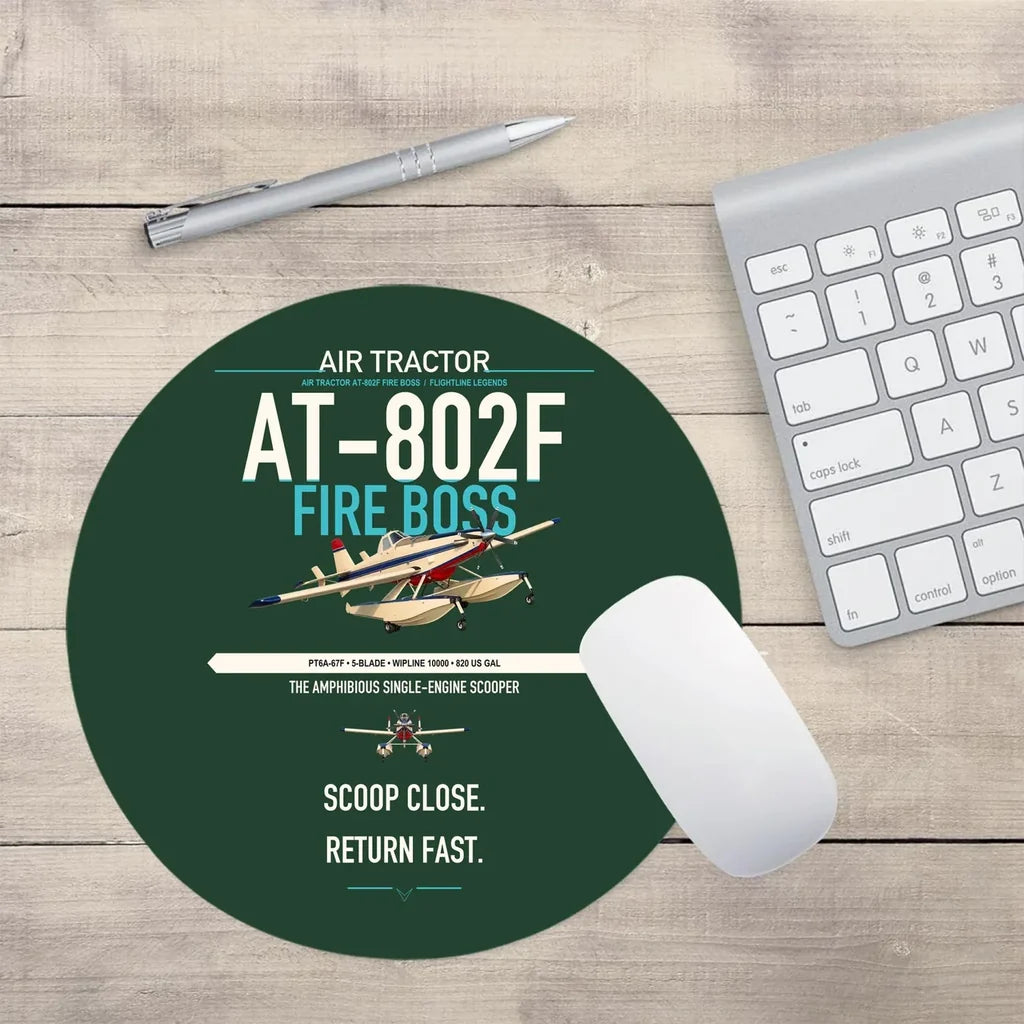 Air Tractor AT-802F Fire Boss design on dark green round mouse pad