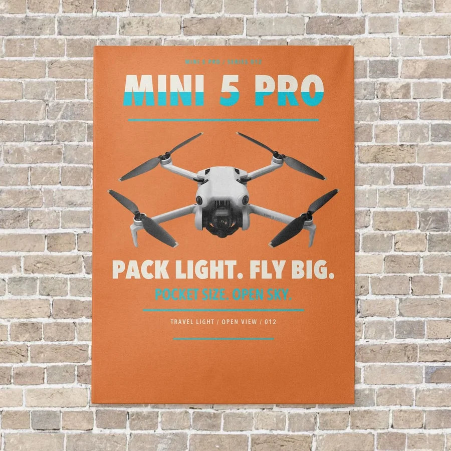 DJI Mini 5 Pro vertical canvas print - no frame - orange background
